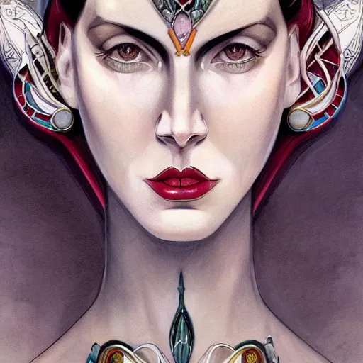 Prompt: a streamline moderne, art nouveau, multi - ethnic and multi - racial portrait in the style of charlie bowater, and in the style of donato giancola, and in the style of charles dulac. clear, expressive, very large eyes. symmetry, ultrasharp focus, dramatic lighting, photorealistic digital painting, intricate, elegant, highly detailed, centered background.