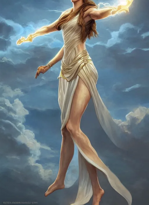 Image similar to emma watson as the greek goddess of lightning, highly detailed, by artgerm and greg rutkowski