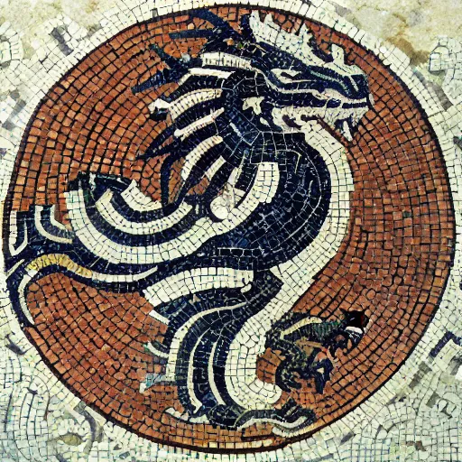 Prompt: a beautiful roman mosaic of a welsh dragon, england, circa 2 0 0 ad