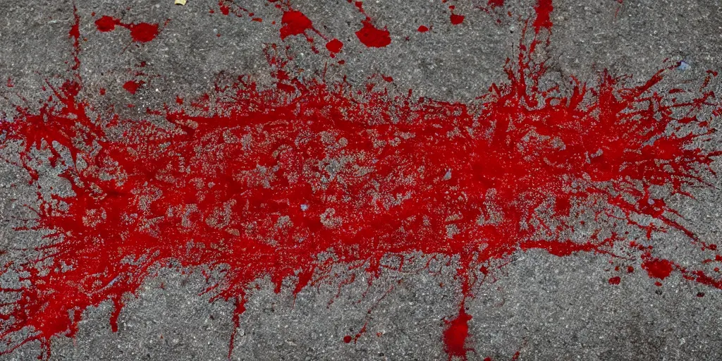 Prompt: Crown with red dye splattered, on the concrete ground, cinematic, cinematic lighting, 8k, ultra-detailed, ultra-realistic, hyper-realistic, high detailed