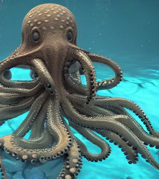 Prompt: cybernetic octopus professor in an underwater lab, techwear, marine biology specimens, unreal engine 8K