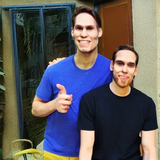 Prompt: jerma and vinny vinesauce hanging out together