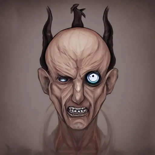 Image similar to a monster with 3 eyes, extra eye in forehead, concept art