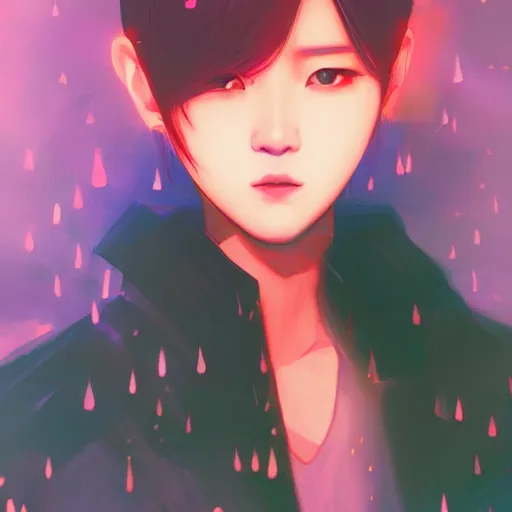 Image similar to a beautiful painting artwork portrait of a kpop icon on a rainy night, cyberpunk, by ilya kuvshinov featured on artstation