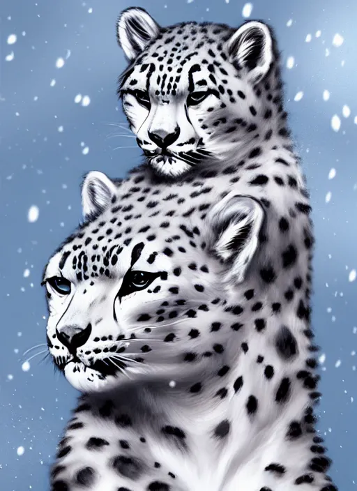 Prompt: Snow Leopard Woman, digital art, trending on Artstation