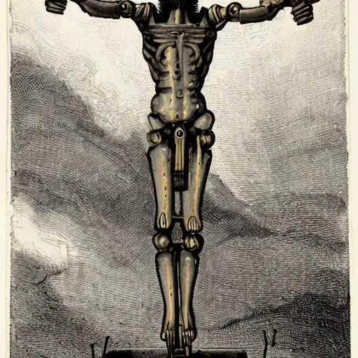 Image similar to robot crucified by matthias grunewald