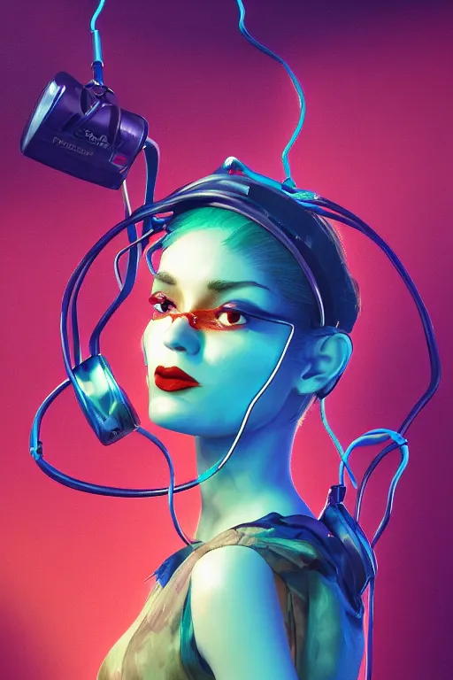 Prompt: epic 3 d abstract 🇵🇷 headset hacker, spinning hands and feet, 2 0 mm, plum and teal peanut butter melting smoothly into asymmetrical tea trees, thick wires looping, liquid cooling, beautiful code, houdini sidefx, trending on artstation, by jeremy mann, ilya kuvshinov, jamie hewlett and ayami kojima