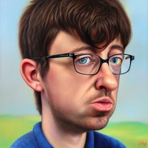 Image similar to Caricature portraits done of a young Graham Coxon, realistic, hyperrealistic, very realistic, highly detailed, very detailed, extremely detailed, detailed, oil painting, digital art, trending on artstation