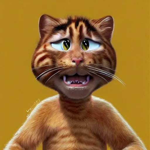 Prompt: nic cage as garfield the cat, buff, painted portrait, highly detailed,