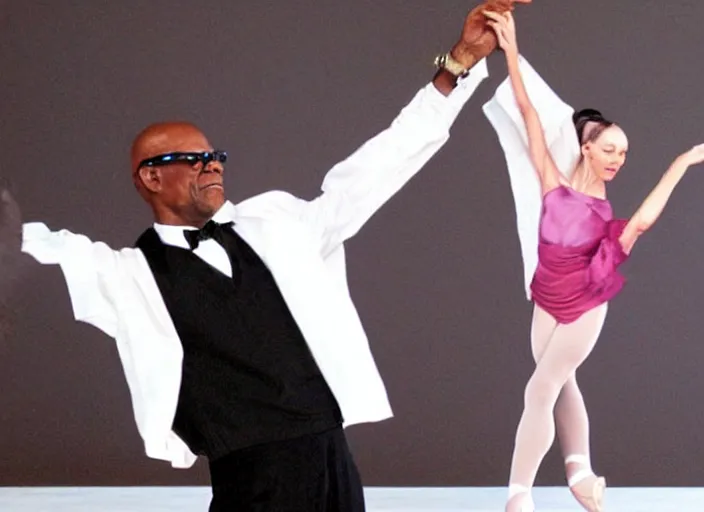 Image similar to Samuel L. Jackson as a ballerina, dancing elegantly