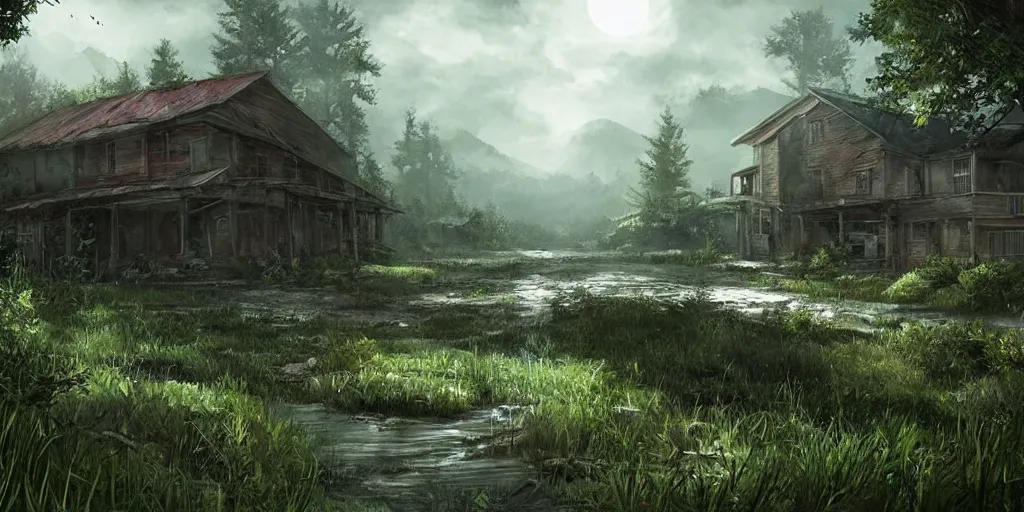 Prompt: landscape art in the style of The Last of Us Part 2, video game art, digital artwork