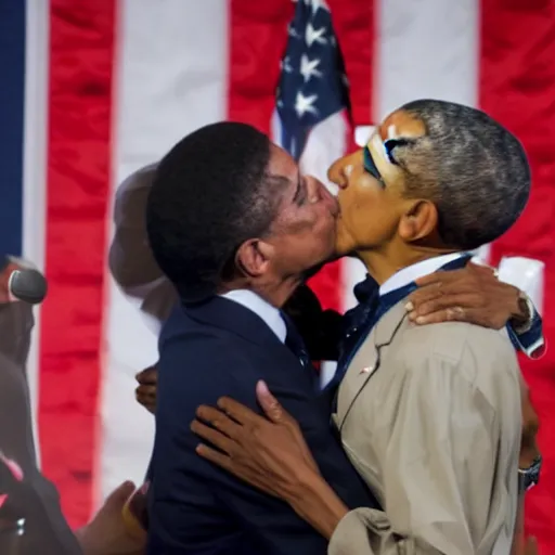 Image similar to obama going in for a kiss with donald trump , obama kissing donald trump , 8k , professional photography