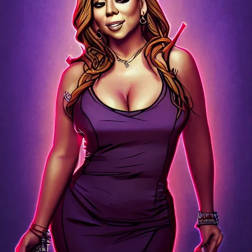 Image similar to mariah carey portrait, borderlands, tales from the borderlands, the wolf among us, comic, cinematic lighting, studio quality, 8 k