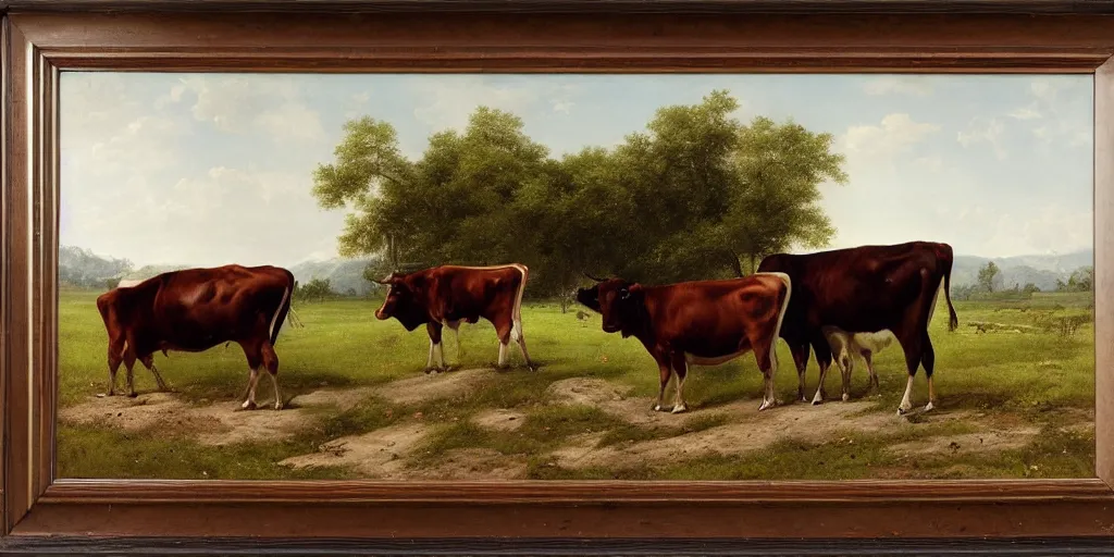 Prompt: artwork by eugene von guerard, cows