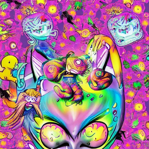 Image similar to Lisa Frank and Horror Manga collaboration