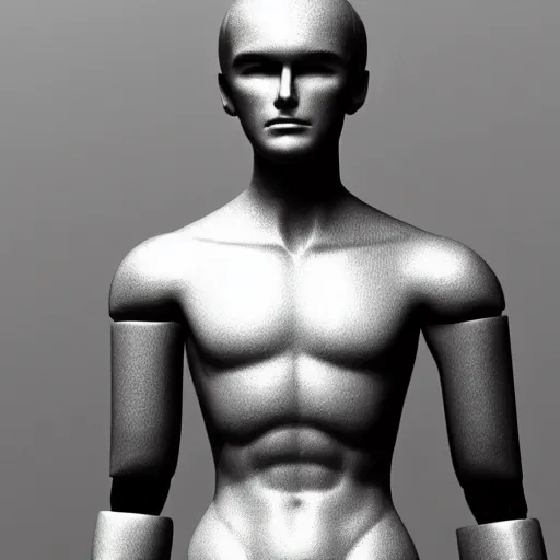 Image similar to “a realistic detailed photo of a guy who is an attractive humanoid who is half robot and half humanoid, who is a male android, David Beckham, shiny skin, posing like a statue, blank stare”