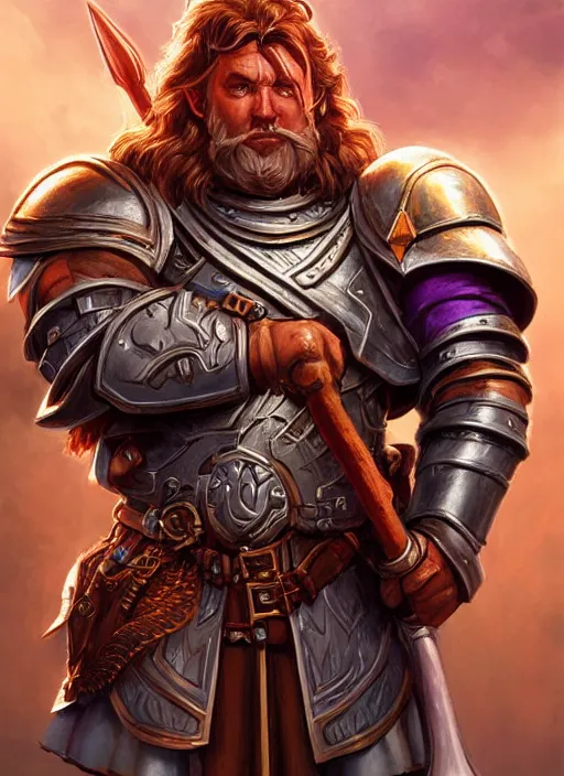 Prompt: paladin with big hammer, ultra detailed fantasy, dndbeyond, bright, colourful, realistic, dnd character portrait, full body, pathfinder, pinterest, art by ralph horsley, dnd, rpg, lotr game design fanart by concept art, behance hd, artstation, deviantart, hdr render in unreal engine 5