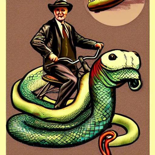 Image similar to Lyndon B Johnson riding a jumbo snake, digital art