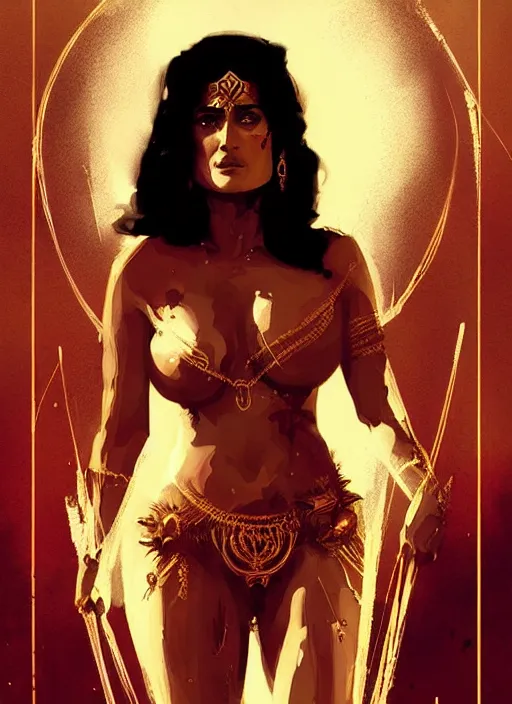 Image similar to portrait of salma hayek as dejah thoris, by ismail inceoglu