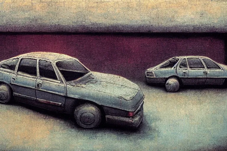 Prompt: parking lot car painted by beksinski