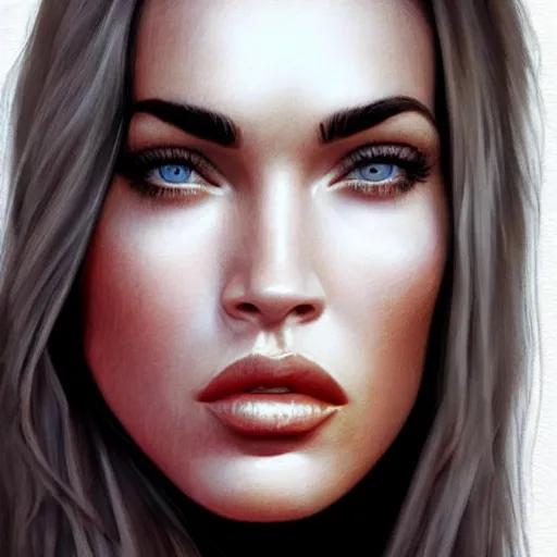 Image similar to megan fox closeup of face. licking lips. hyperrealistic portrait, photo realistic, poster, artstation, volumetric lighting, digital art, very detailed face by magali villeneuve