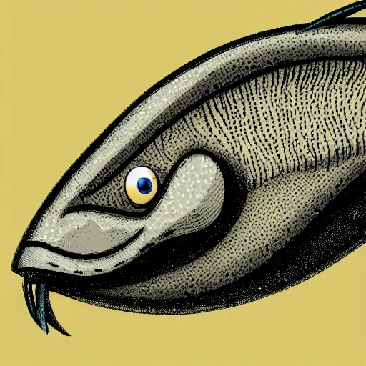 Prompt: side view illustration of an alien fish