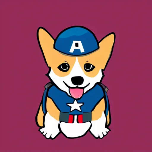 Image similar to cute corgi dressed as captain america, vector art