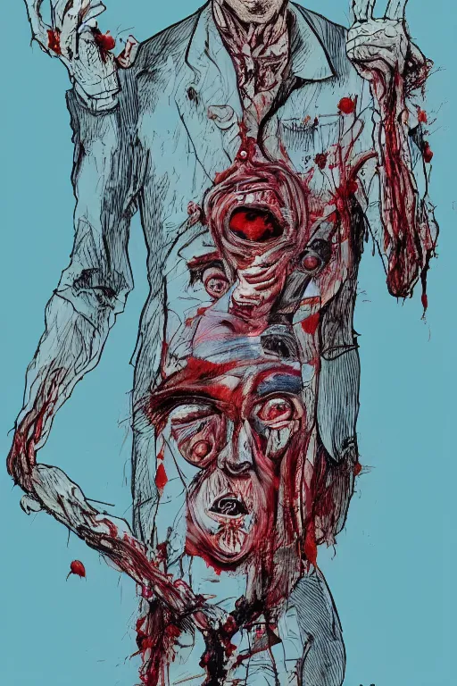 Image similar to Joe Biden full body shot, Body horror, biopunk, by Ralph Steadman, Francis Bacon, Hunter S Thompson