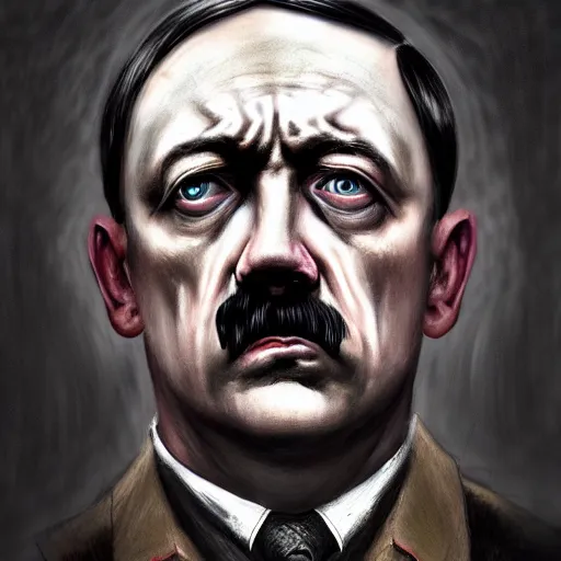 Image similar to head portrait of clothed adolf hitler as a zombie, 7 days to die zombie, gritty background, fine art, award winning, intricate, elegant, sharp focus, cinematic lighting, digital painting, 8 k concept art, art by michael hussar, art by brom, art by guweiz and z. w. gu, 8 k