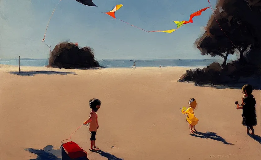 Image similar to child flying a kite at the beach by atey ghailan and garmash, michael