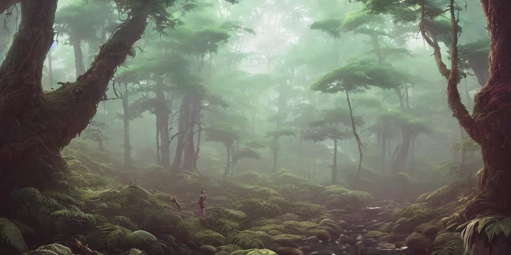 Prompt: A highly detailed matte oil painting of a forest, hyperrealistic, cinematic, breathtaking, beautiful composition, Studio Ghibli, Artgerm, Dan Mumford, rossdraws, James Jean, beeple, volumetric lighting, octane render, 4K resolution, trending on artstation