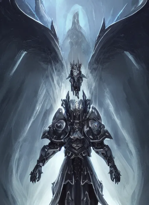 Image similar to dark seraphim knight in light armor wielding a magical lance, slaying a sky beast, full body heroic pose. dark water, cyberpunk pearl armor, futuristic fantasy, highly detailed, digital painting, trending on artstation, concept art, sharp focus, illustration, art by artgerm and nixeu and greg rutkowski and magali villeneuve.