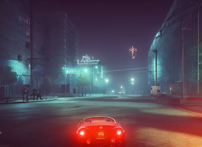 Prompt: gta in moscow, playstation 5 screenshot, mega details, dark night, orange lights, heavy rain, fog, beautiful rtx reflections, soviet suburbs, photorealistic, unreal engine 5, octane render, volumetric light, cg society, 4 k, bokeh, lada car, artstation