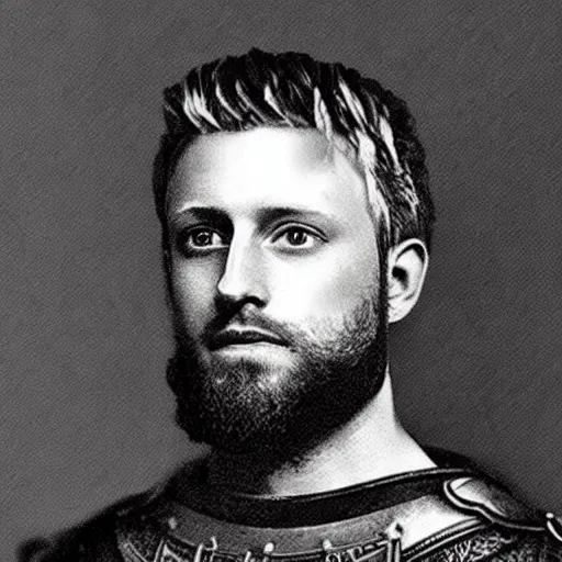 Prompt: a realistic photograph from the tinder account of king arthur, the once and future king of britain.