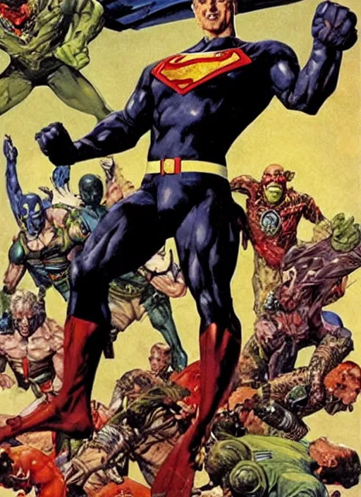 Image similar to full body and head portrait of a new hybrid superhero, dynamic action, painted by norman rockwell and phil hale and greg staples and tom lovell and frank schoonover and jack kirby