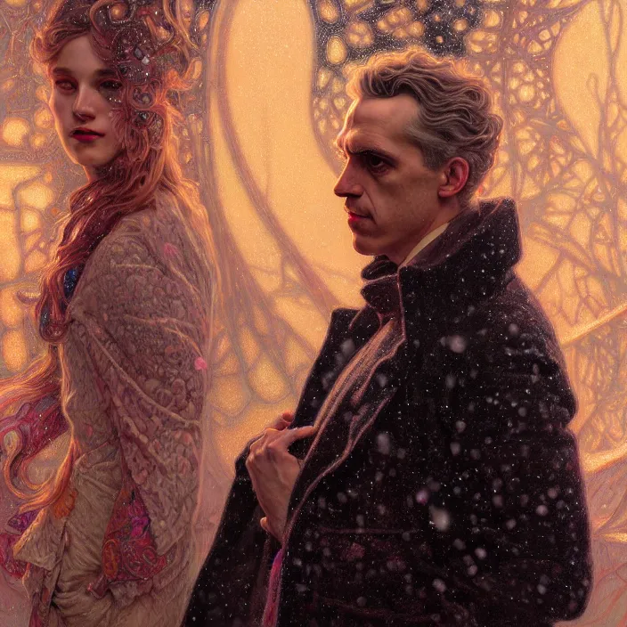 Prompt: psychedelic snowfall Jordan Peterson, diffuse lighting, fantasy, intricate, elegant, highly detailed, lifelike, photorealistic, digital painting, artstation, illustration, concept art, smooth, sharp focus, art by John Collier and Albert Aublet and Krenz Cushart and Artem Demura and Alphonse Mucha