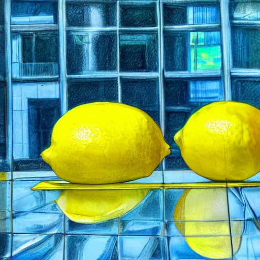 Image similar to a lemon, in a room of mirrors