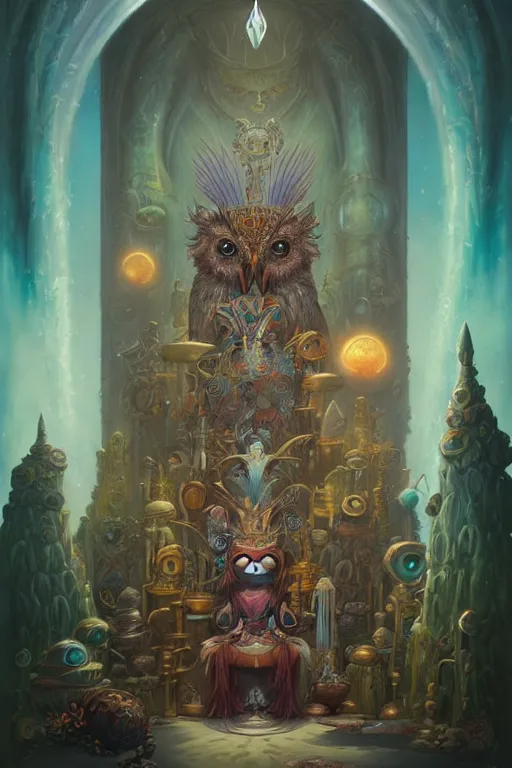 Image similar to Throne Room of the Shaman Owl King, by Peter Mohrbacher