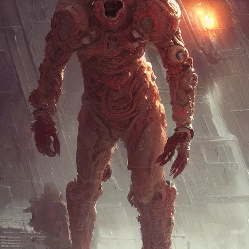 Prompt: scifi art by Greg Rutkowski, a person infected with a kind of reddish silt that is sprouting from all over his body, violent and vicious appearance, dressed in a futuristic space suit, claustrophobic science fiction setting inside a desolate space colony, detailed and intricate environment, high technology, digital painting, artstation, concept art, smooth, sharp foccus ilustration, Artstation HQ.