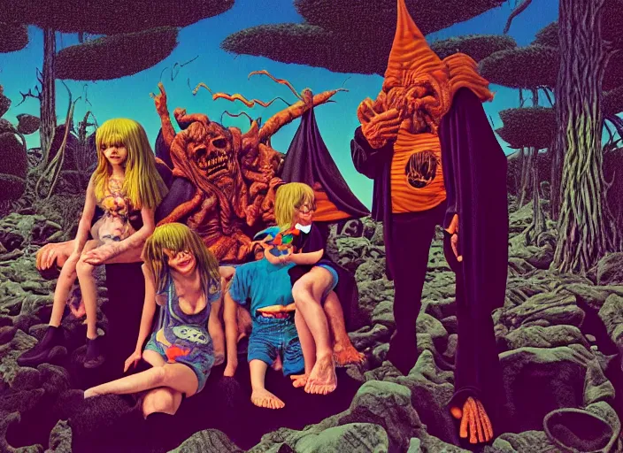 Prompt: photo of dadcore occult wizards and momcore witches on vacation, by richard corben by william eggleston, fujifilm velvia 5 0. masterpiece. intricate, hyper realism, high detail, octane render, unreal engine, 8 k, by katsuhiro otomo, full body character drawing, clean ink detailed line drawing, intricate detail, extremely detailed.