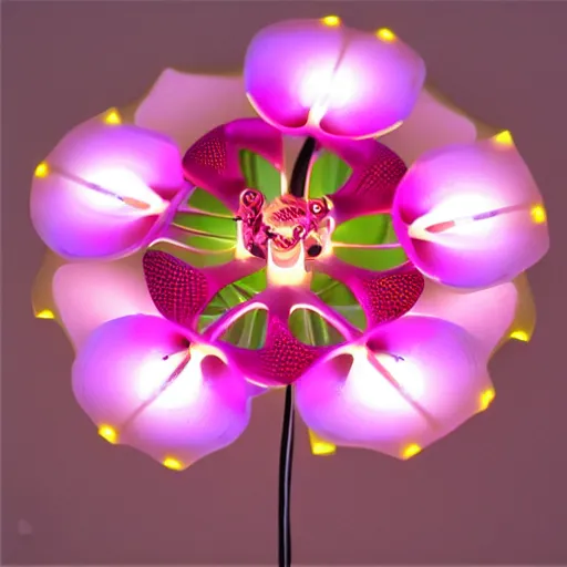 Image similar to mechanical, cybertronic, led orchid flower, glowing