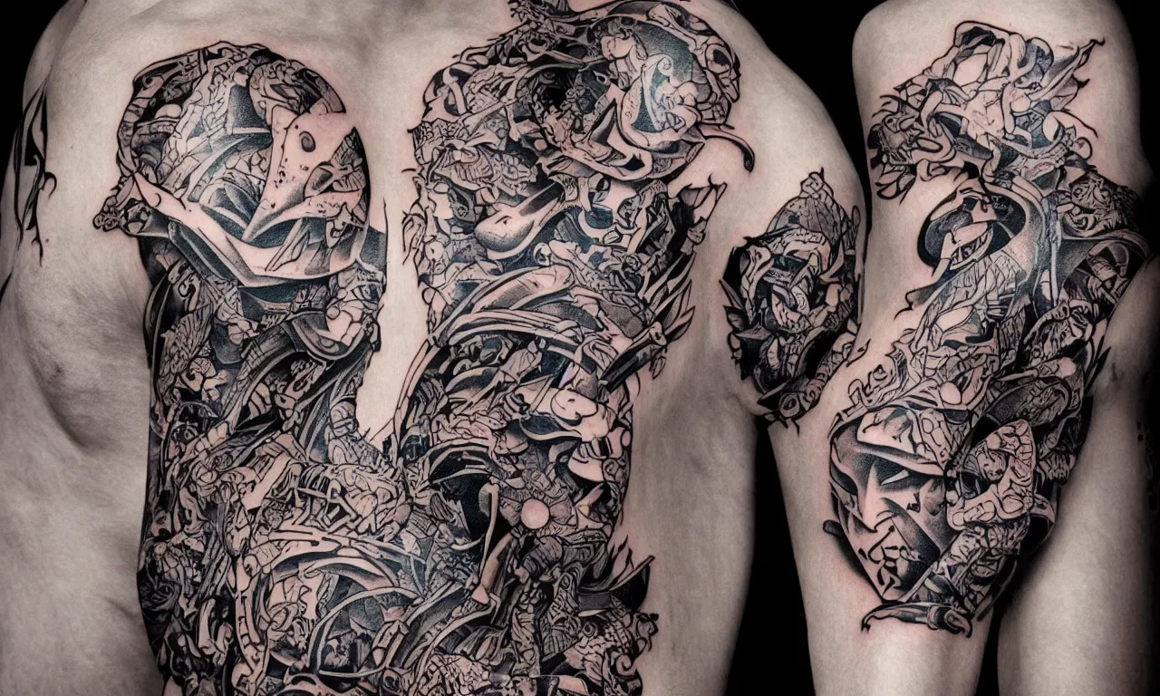 Prompt: a tattoo of yakuza design, hd photography