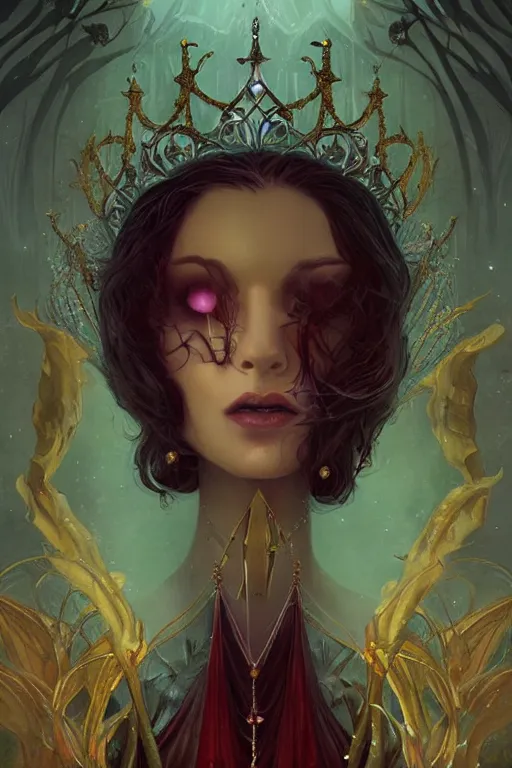 Image similar to jeweled Crown, other worldly, fairy necromancer court, bones, art nouveau, by Anato Finnstark, Tom Bagshaw, Brom