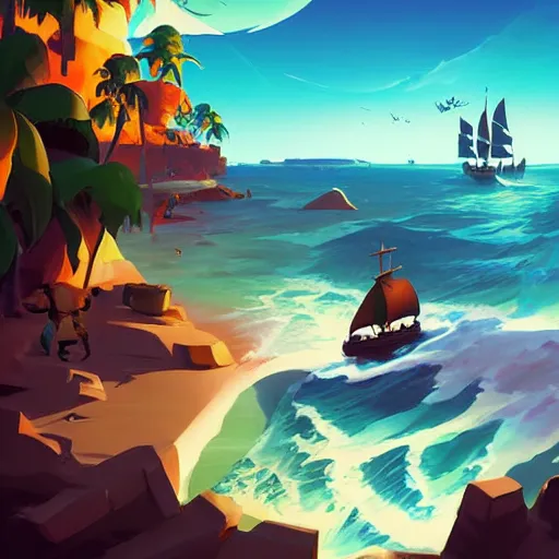 Image similar to painting treasure on sea of thieves game smooth median photoshop filter cutout vector, behance hd by jesper ejsing, by rhads, makoto shinkai and lois van baarle, ilya kuvshinov, rossdraws global illumination