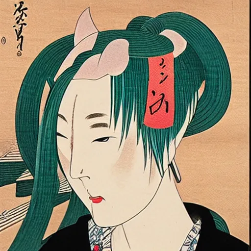 Image similar to ukiyo - e paintings of hatsune miku