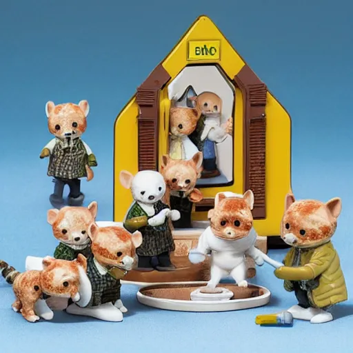 Prompt: a breaking bad themed calico critters set