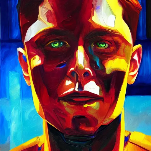 Image similar to elon musk is cyborg, oil painting