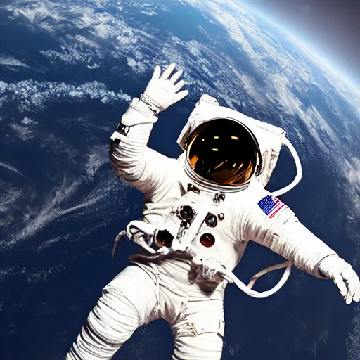 Prompt: full - body shot of an astronaut floating in space
