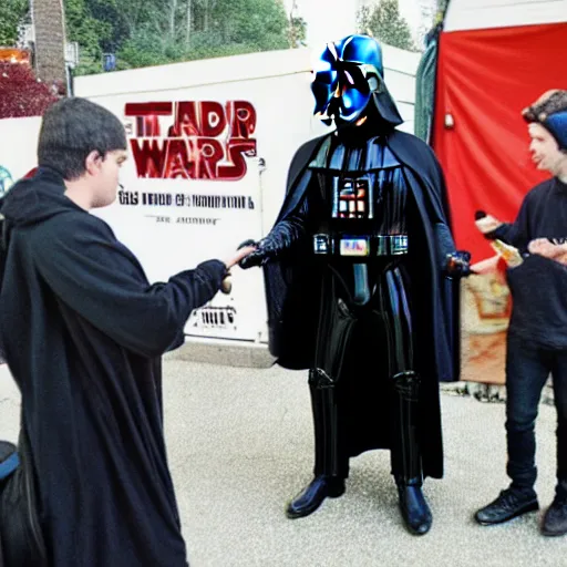 Image similar to photo of darth vader selling moshrooms