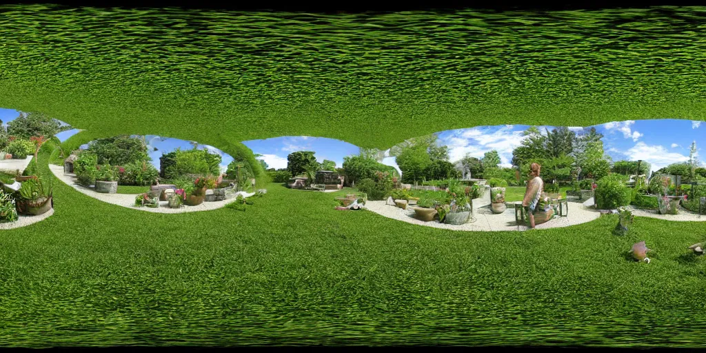 Image similar to seamless equirectangular projection of a 3 6 0 view inside a garden